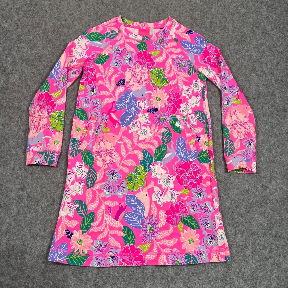 Lilly Pulitzer Girls Pink Isle Mini Beach Comber Long Sleeve Dress Youth Size XL
